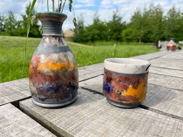 Raku glazed pottery